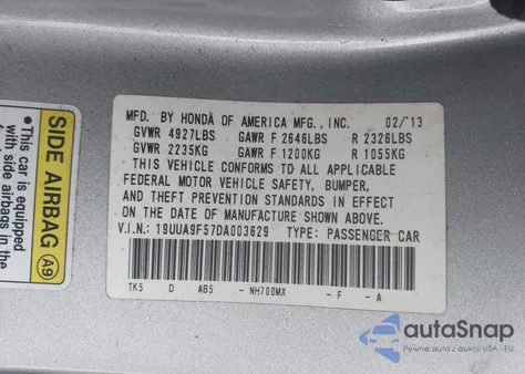 2013 Acura Tl 3.7 из США, поврежденный, VIN 19UUA9F57DA003629